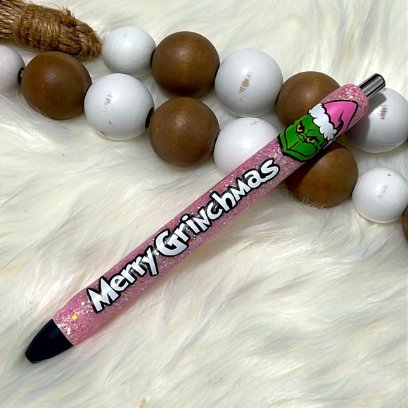 Merry Grinchmas Pen - Pink Glitter - Picture 1 of 3